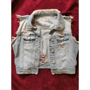 Distressed Cropped Jean Vest